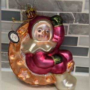 Snow Child in Moon Glass Christmas Ornament with Stars by brn